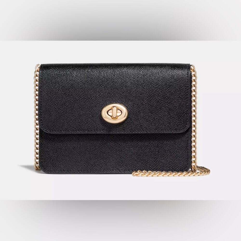 Coach Bowery Crossbody Black Gold Chain Turnlock Quiet Luxury Dark Academia EUC